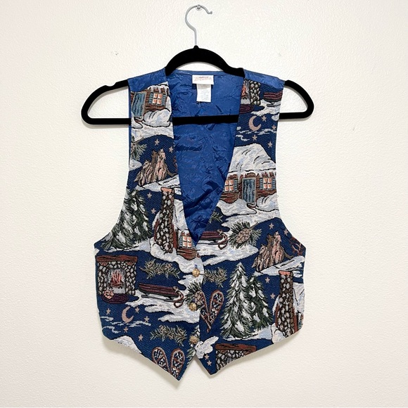 Vintage Jackets & Blazers - Vintage snow cabin wolf tapestry vest